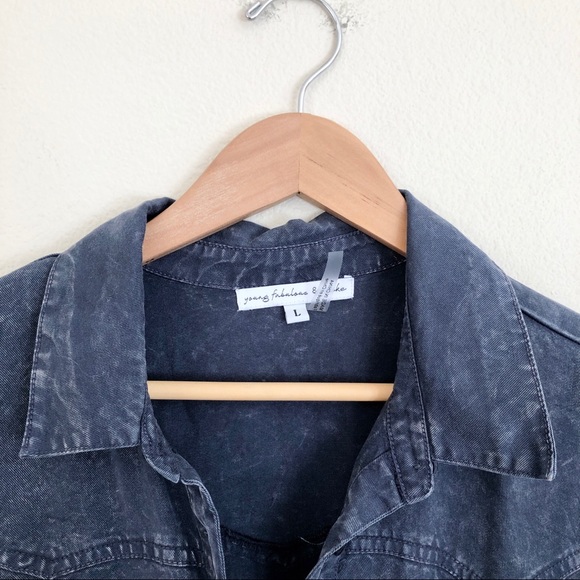 YOUNG FABULOUS & BROKE Carling Ruched Stone Wash Shirt Dress in Blue - Picture 6 of 11